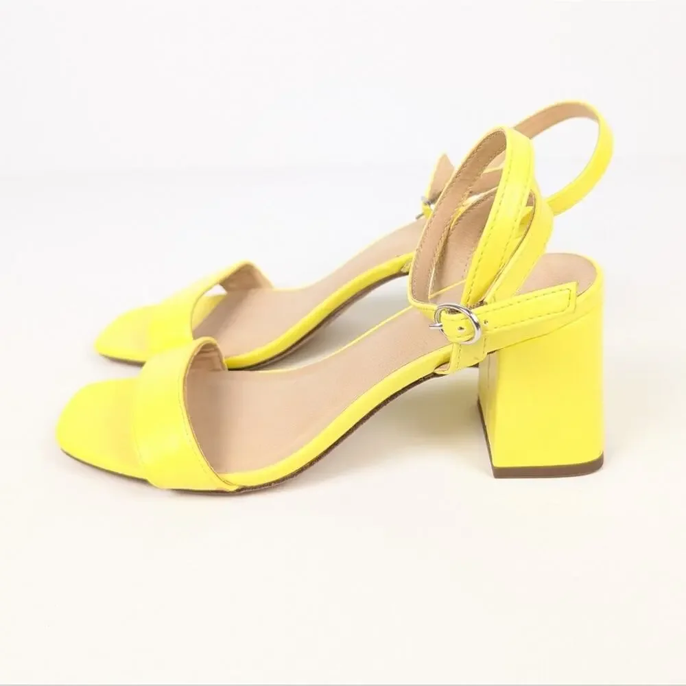 Wild Fable Yellow Square Toe Block Heel Sandals Size 6.5
